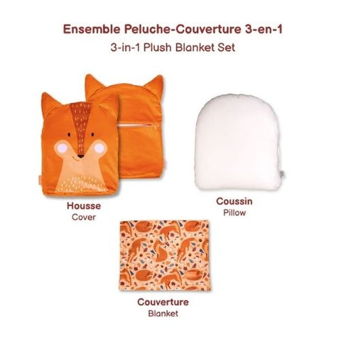 Peluche couverture renard Poupilou 3-en-1
