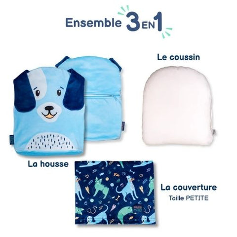 Peluche couverture chien Poupilou 3-en-1