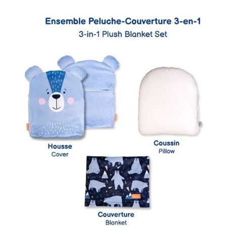Peluche couverture ours Poupilou 3-en-1