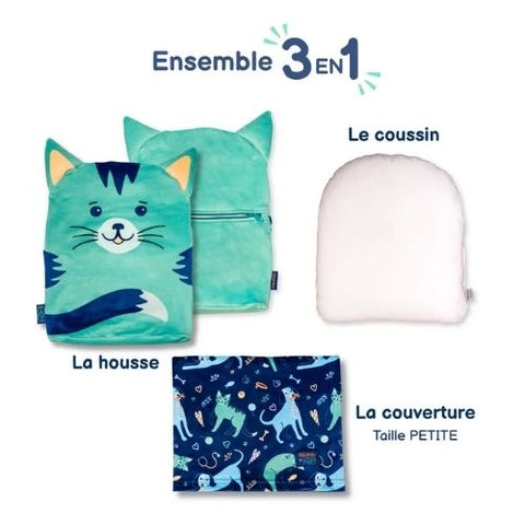 Peluche couverture chat Poupilou 3-en-1