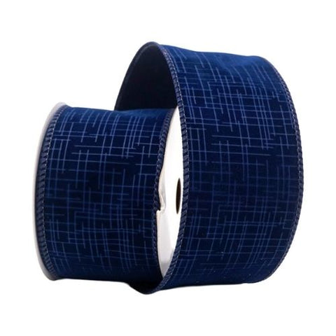 Ruban câblé en velours bleu marine à motif quadrillé