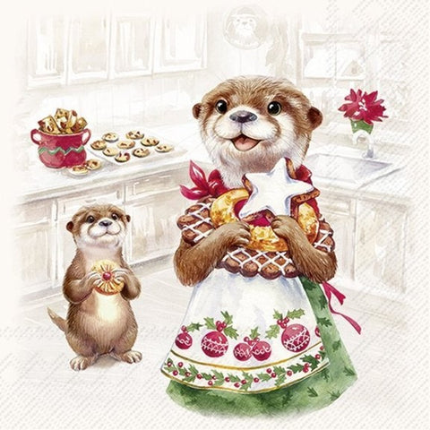Serviette de table – Loutres pâtissières de Noël