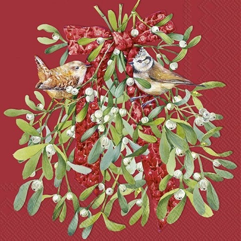 Serviette de table – Oiseaux et gui de Noël