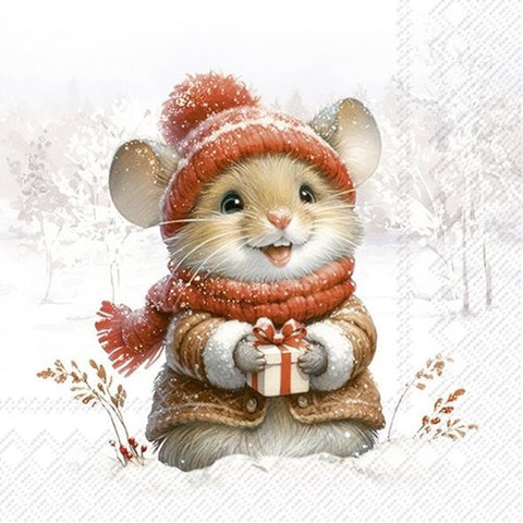 Serviette de table – Souris des neiges et cadeau
