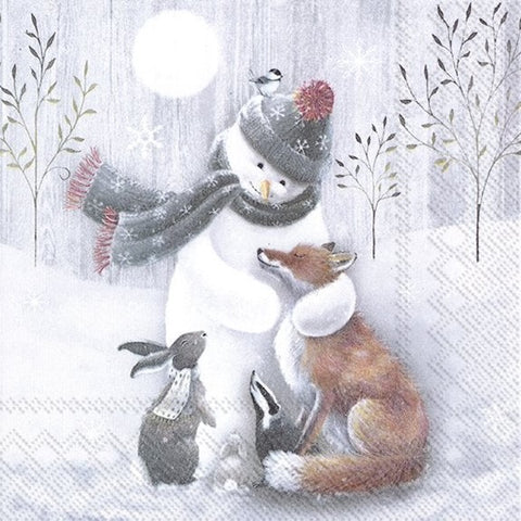 Serviette de table – Bonhomme de neige et animaux de la forêt
