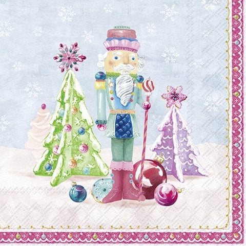 Serviette de table – Casse-noisette pastel et sapins gourmands