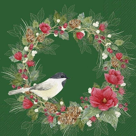 Serviette de table – Couronne florale et mésange