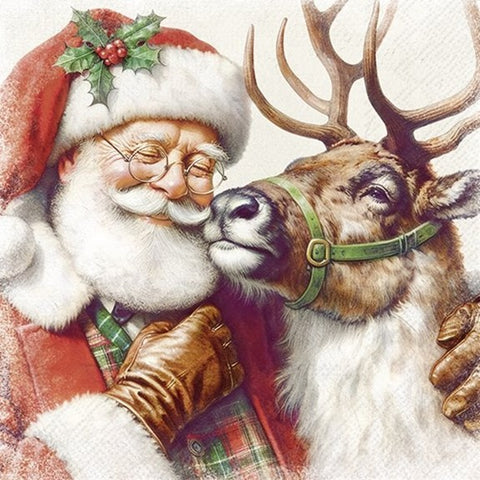 Serviette de table – Père Noël et renne complice