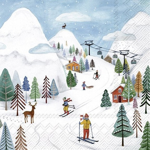 Serviette de table – Village de ski animé