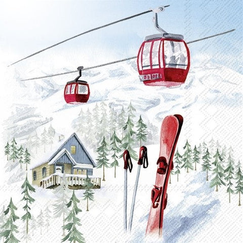 Serviette de table – Télécabines et skis en montagne