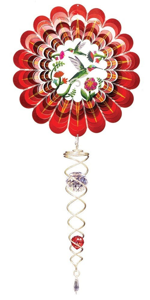 Ensemble tourne-vent – Colibri rouge 3D avec torsade de cristal
