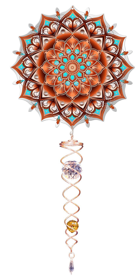Ensemble tourne-vent – Mandala cuivre avec torsade de cristal