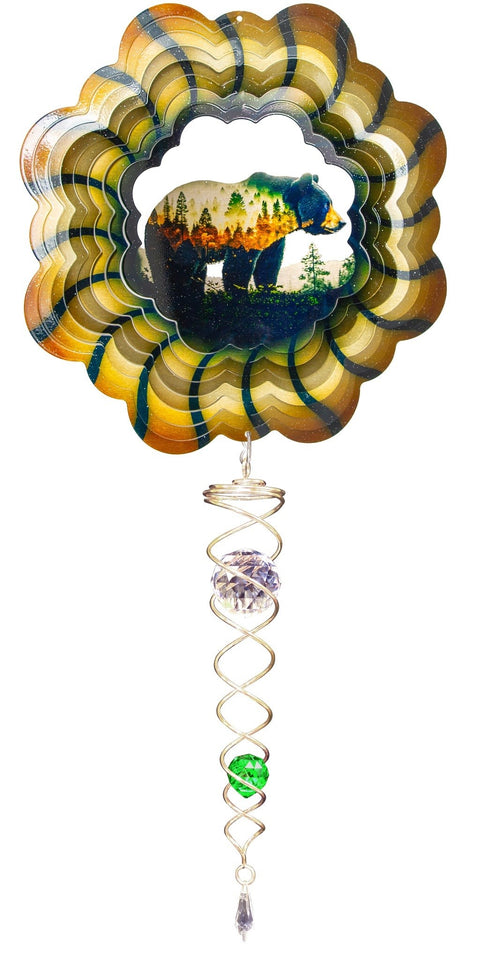 Ensemble tourne-vent – Ours et paysage avec torsade de cristal