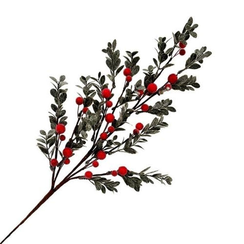 Branche décorative de baies rouges avec mini-feuilles glacées