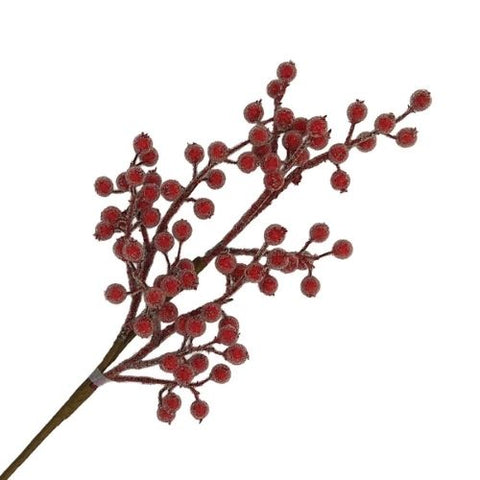 Tige décorative de baies rouges givrées