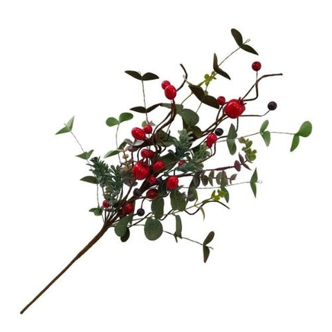 Branche décorative de mini-feuilles avec baies rouges