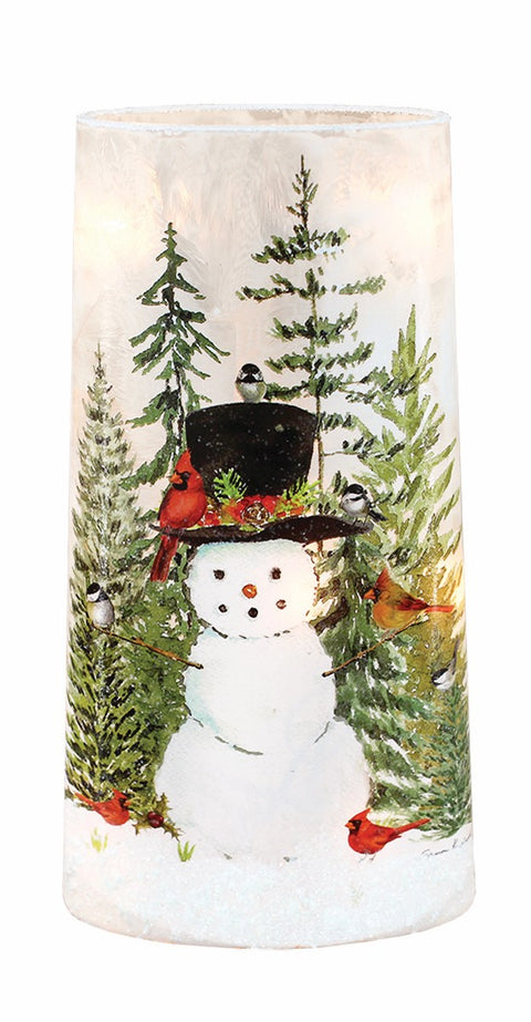 Vase illuminé Bonhomme de neige et oiseaux
