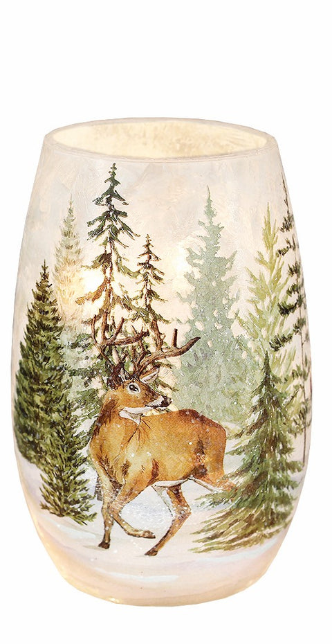 Vase illuminé de Noël Cerf majestueux en forêt enneigée