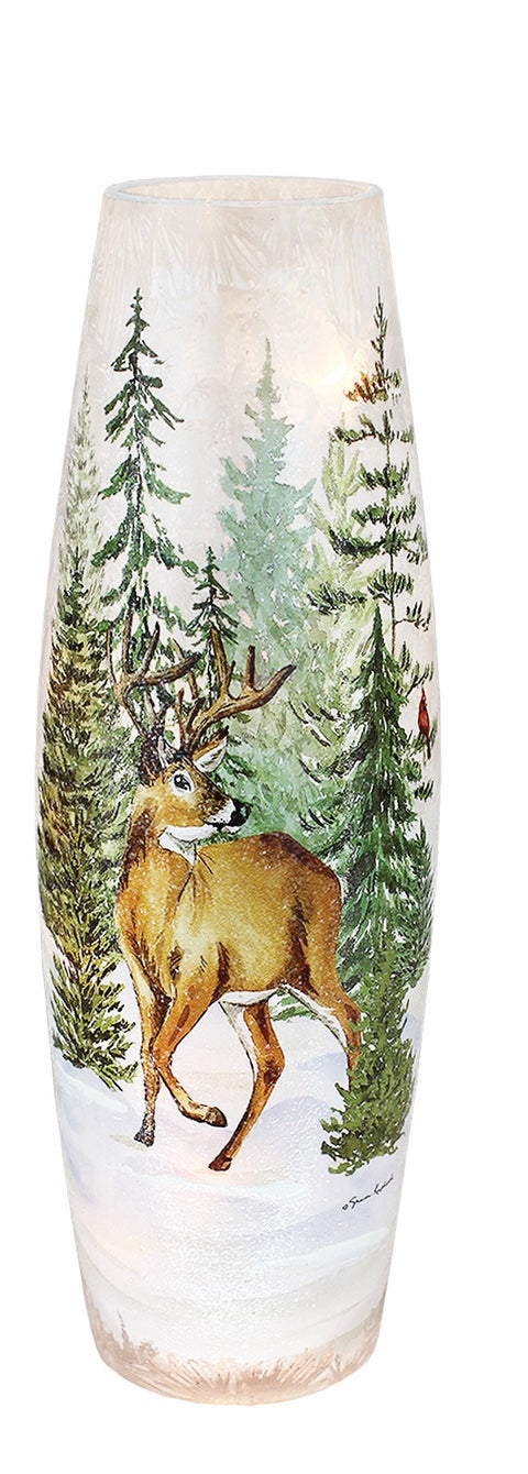 Vase illuminé de Noël Cerf majestueux en forêt enneigée