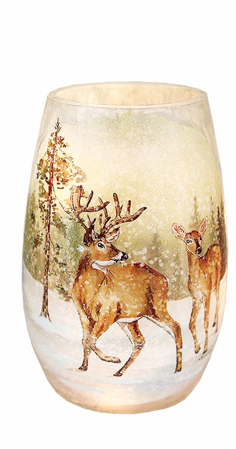 Vase illuminé de Noël Cerfs dans la forêt sous la neige
