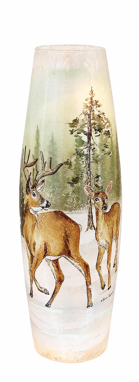 Vase illuminé de Noël Cerfs dans la forêt sous la neige