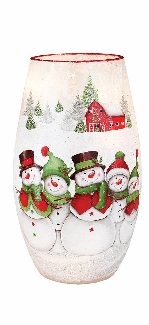 Vase illuminé famille de bonshommes de neige