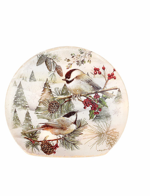 Vase illuminé oiseaux d’hiver