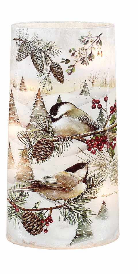 Vase illuminé oiseaux d’hiver