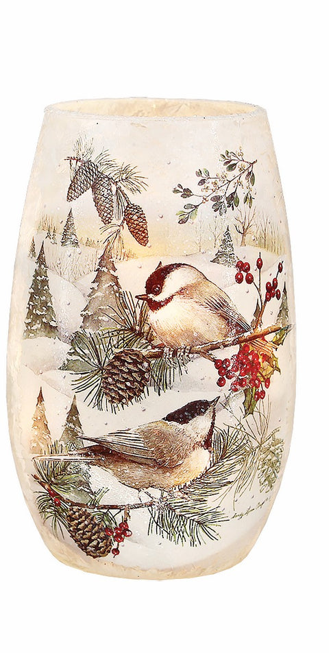 Vase illuminé oiseaux d’hiver