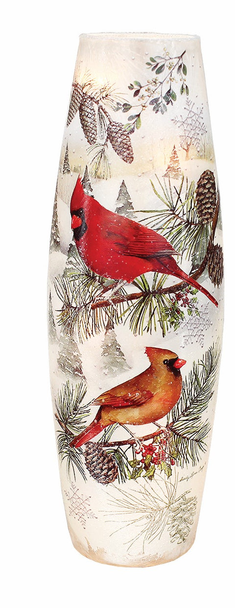 Vase illuminé cardinaux rouges