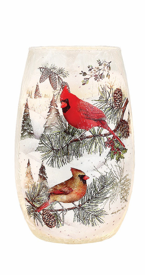 Vase illuminé cardinaux rouges