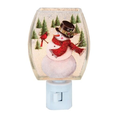 Veilleuse décorative avec bonhomme de neige et cardinal