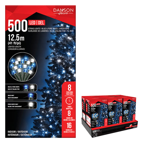Set de 500 lumières LED blanc pur et bleu