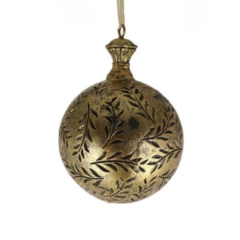 Boule décorative à motif feuilles dorées antique