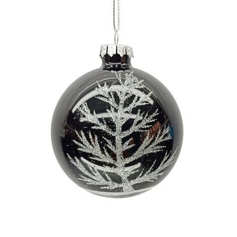 Boule de Noël noire avec arbre blanc
