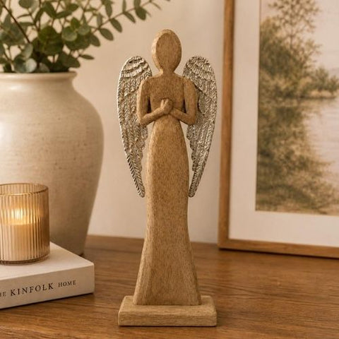 Ange décoratif en bois et métal