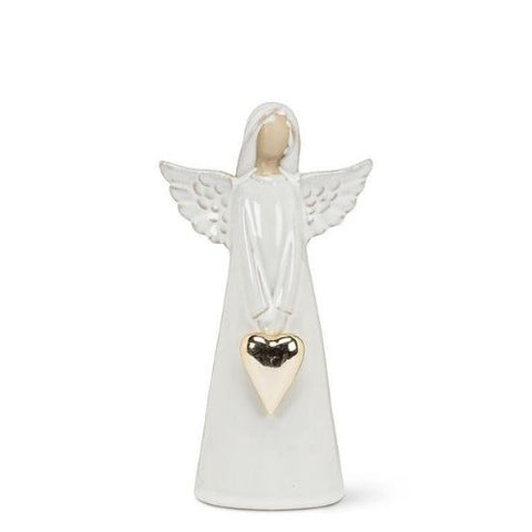 Ange en porcelaine blanche avec cœur doré