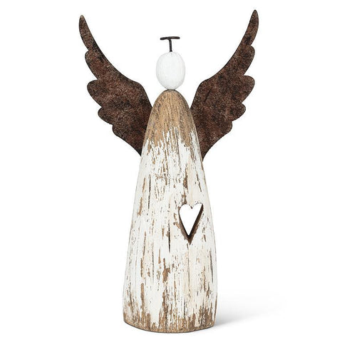 Grande figurine d’ange rustique en bois