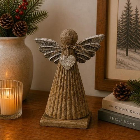Ange décoratif sur base en bois