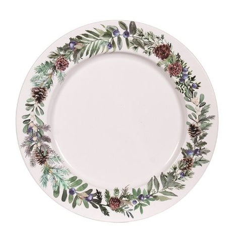 Assiette décorative blanche avec couronne de verdure