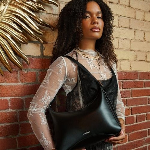 Sac à main en suède Le Audrey noir - Lambert