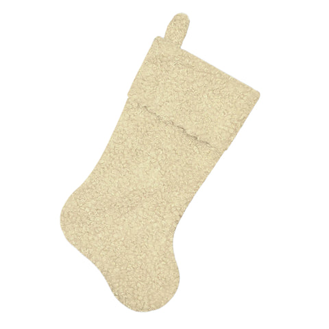 Bas de Noël beige en tissu sherpa