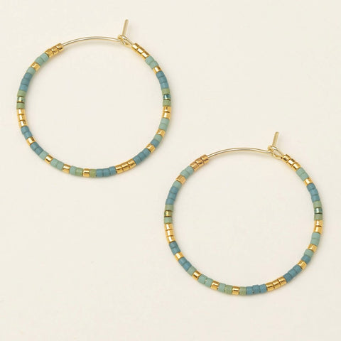 Boucles d’oreilles créoles en perles Miyuki – Turquoise et doré