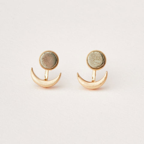 Boucles d’oreilles lune et pierre de pyrite – Énergie positive