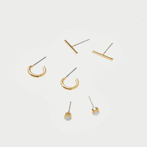 Ensemble de 3 paires de boucles d’oreilles dorées