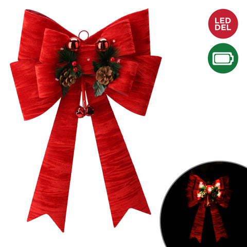 Boucle rouge de Noël avec lumières DEL