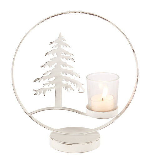 Bougeoir sapin en métal blanc