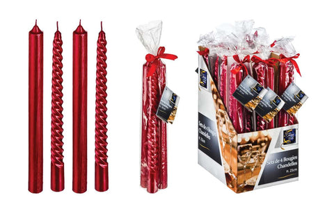 Bougies bâtons rouges pailletées et torsadées