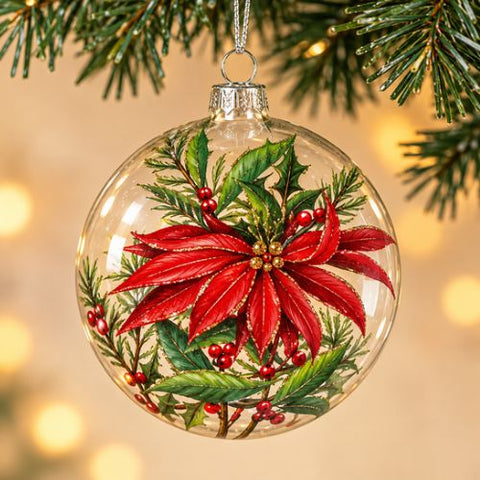 Boule de Noël à motif de fleur et feuillage