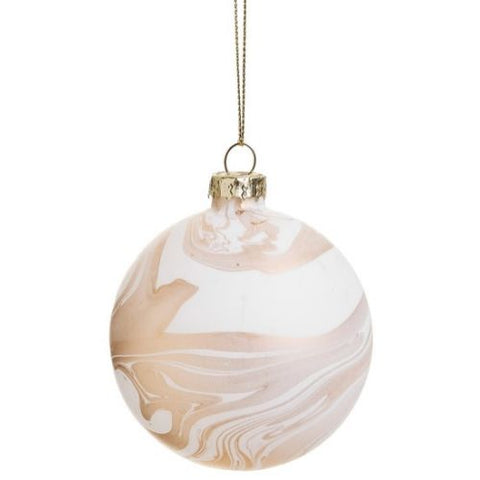 Boule de Noël effet marbré beige et blanc